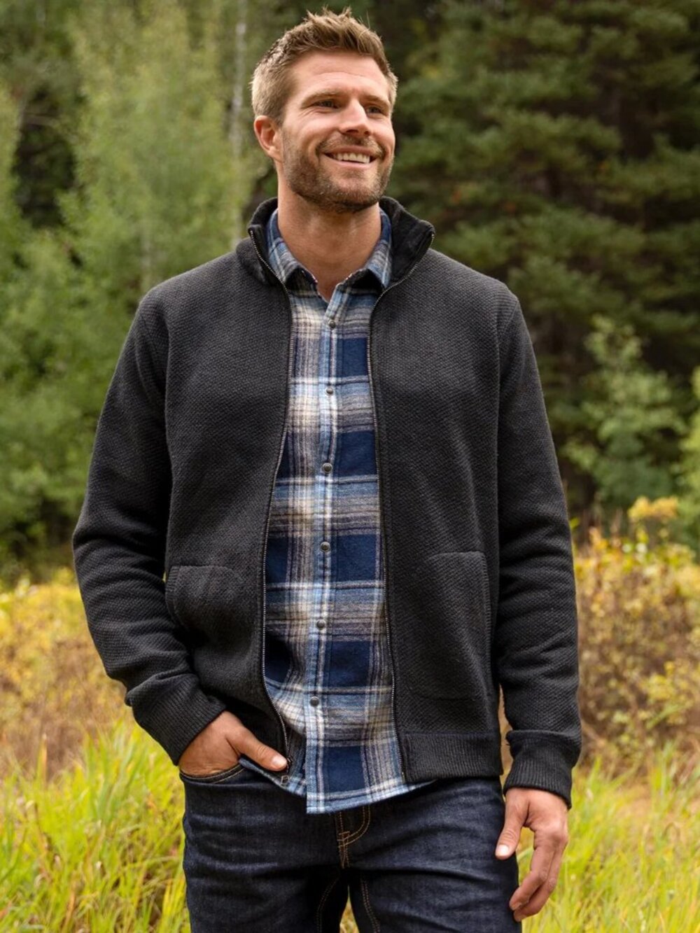 Flag and Anthem Marled Navy/Black Full-Zip Fleece Lined Rhineland Sweater/15895